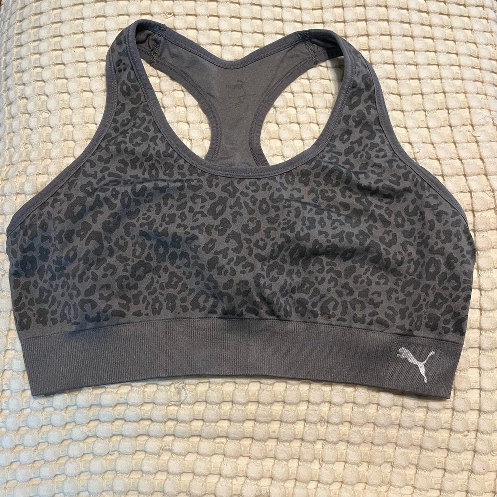 Puma Gray Sports Bra Moisture-Wicking Racerback